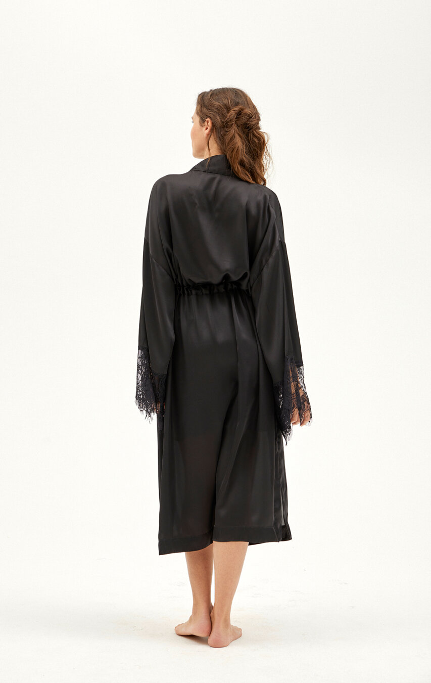 Alvin Lace Black Satin Dressing Gown - 4