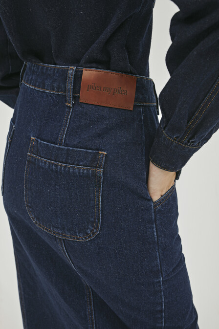 Asimetrik Lacivert Denim Etek - 6