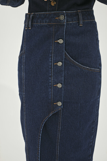 Asimetrik Lacivert Denim Etek - 3