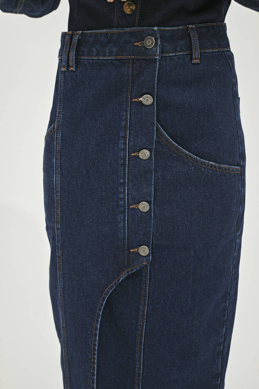 Asimetrik Lacivert Denim Etek - 4