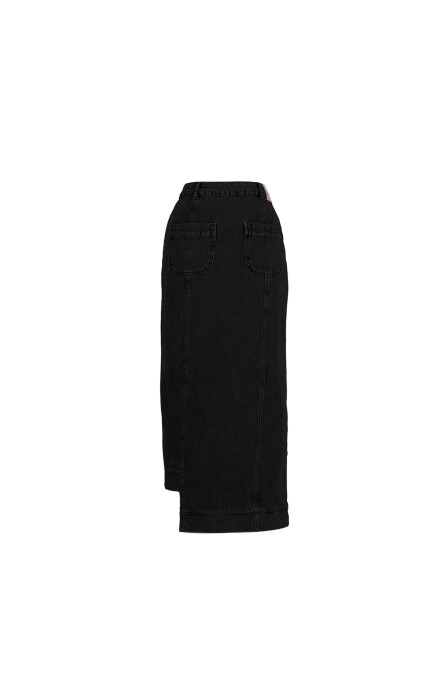 Asymmetric Black Denim Skirt - 2