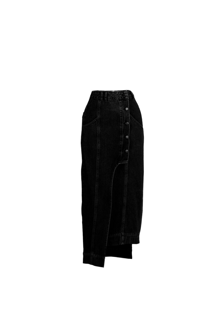 Asymmetric Black Denim Skirt - 1