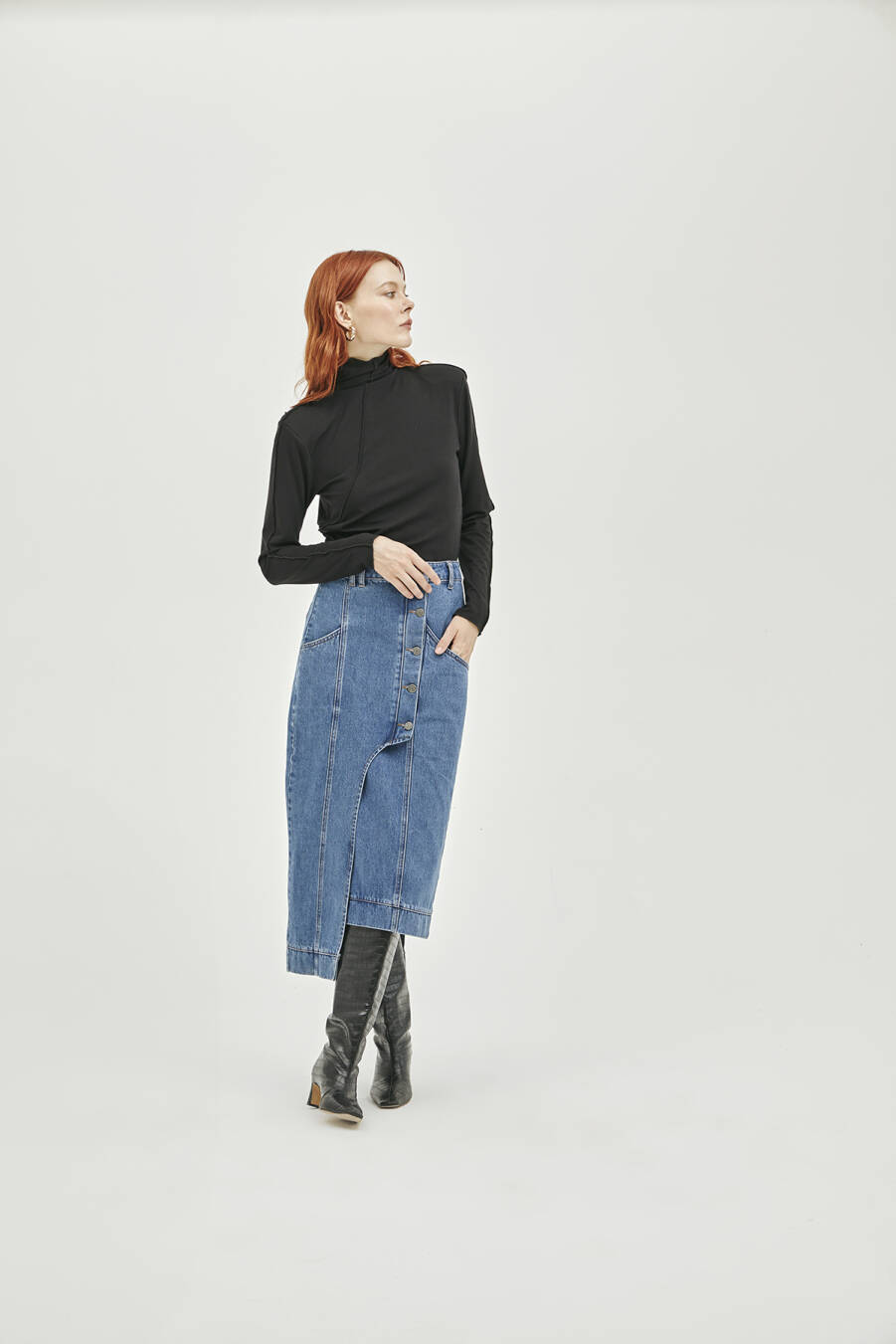 Asymmetric Blue Denim Skirt - 4