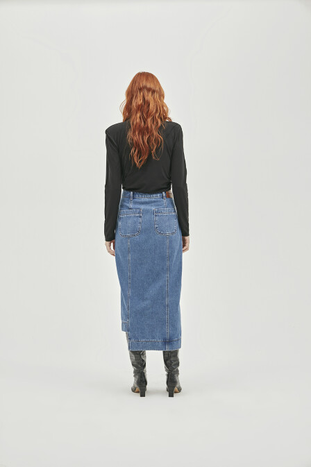 Asymmetric Blue Denim Skirt - 6