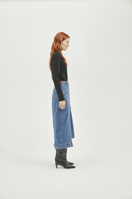 Asymmetric Blue Denim Skirt - 5