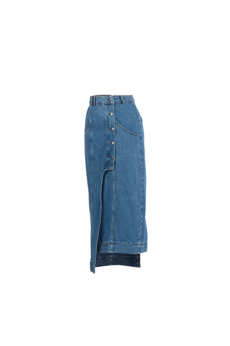 Asymmetric Blue Denim Skirt - 3