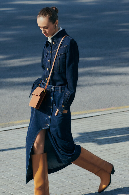 Asymmetric Navy Blue Denim Skirt - 1