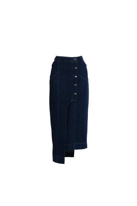 Asymmetric Navy Blue Denim Skirt - 1