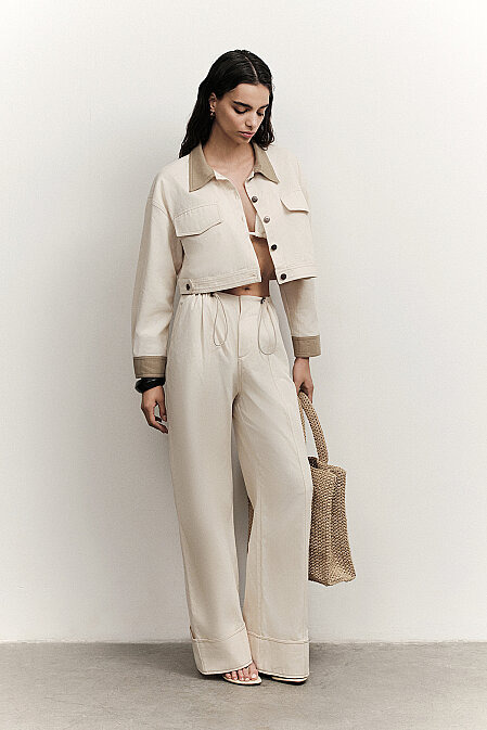 Beige Jacket with Contrast Stitching - 2