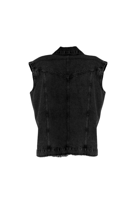 Black Denim Padded Vest - 2