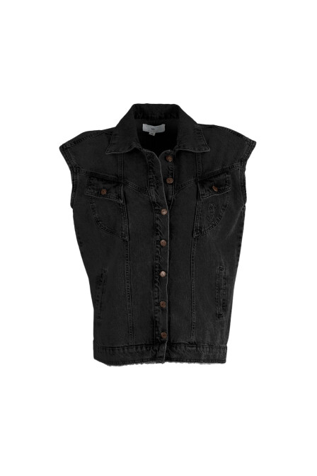 Black Denim Padded Vest - 1