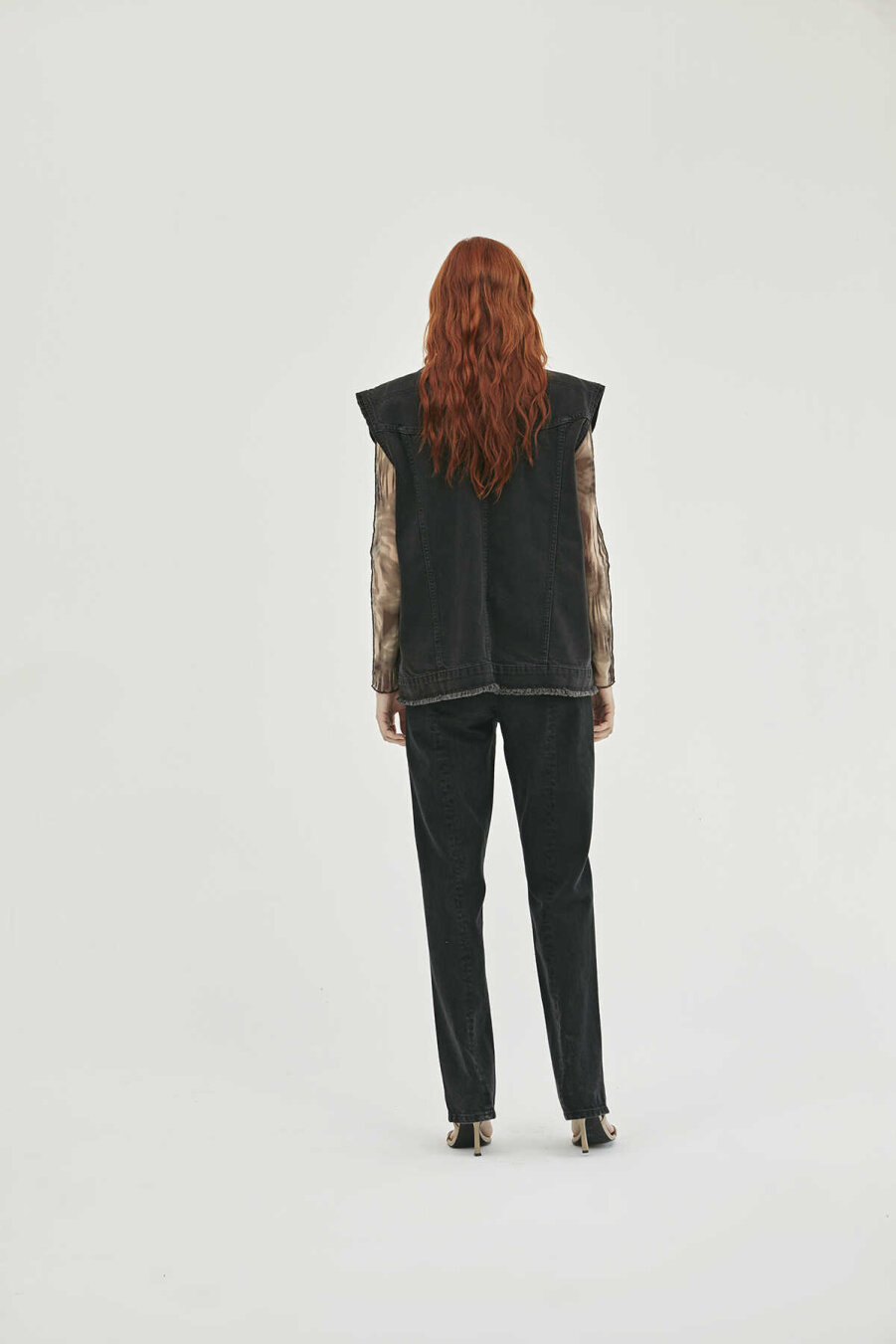 Black Denim Padded Vest - 6