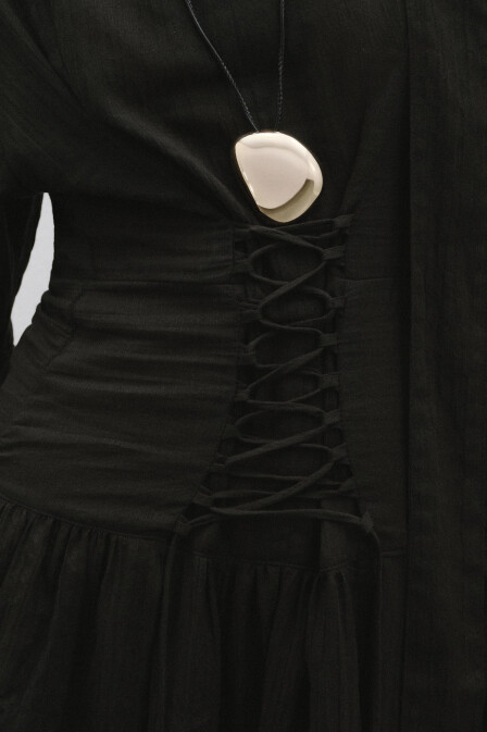 Black Dress with Adjustable Waist Corset - 5