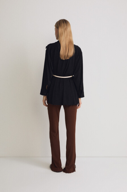 Black Pleated Knitted Shirt - 3