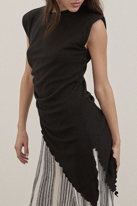 Black Sleeveless Asymmetrical Blouse - 5