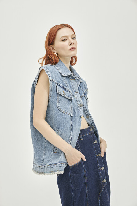 Blue Denim Padded Vest - 1