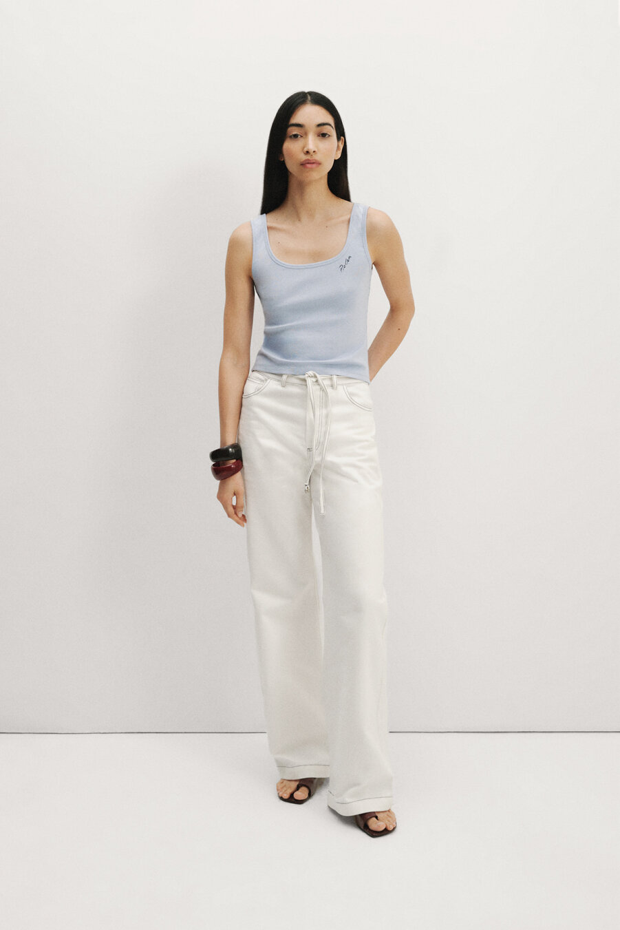 Blue Embroidered Detailed Sleeveless Tank Top - 5