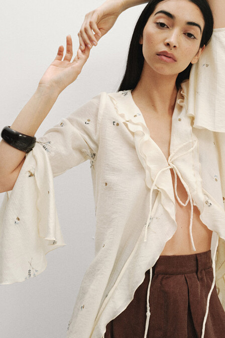 Briella Volanlı Bağlamalı Gömlek - 1