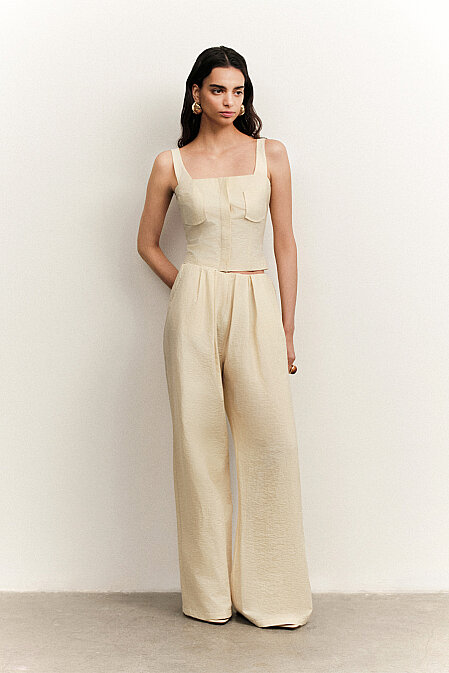 Brigite Waist-Gathered Flowy Pants - 2