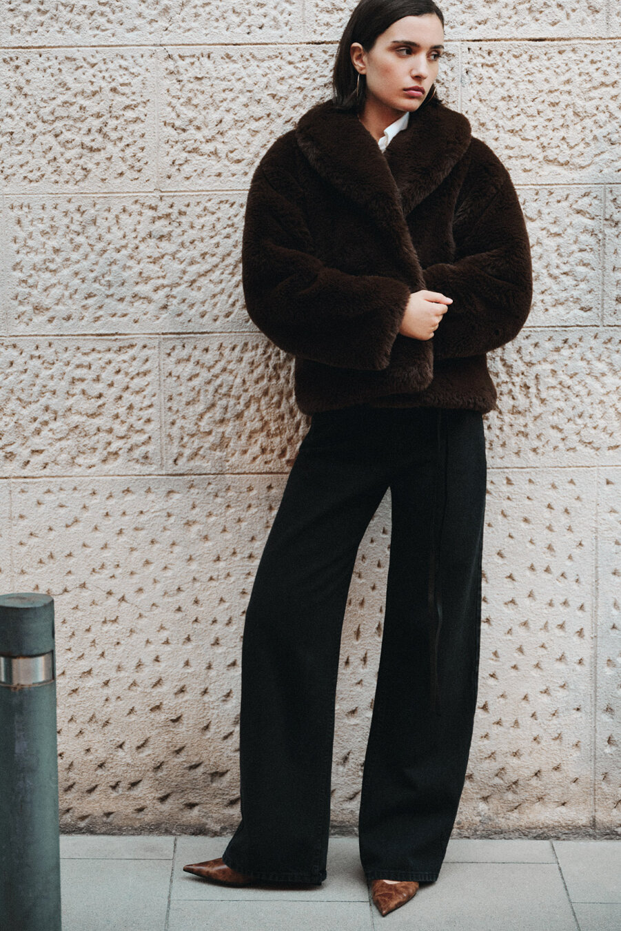 Brown Faux Fur Jacket - 1