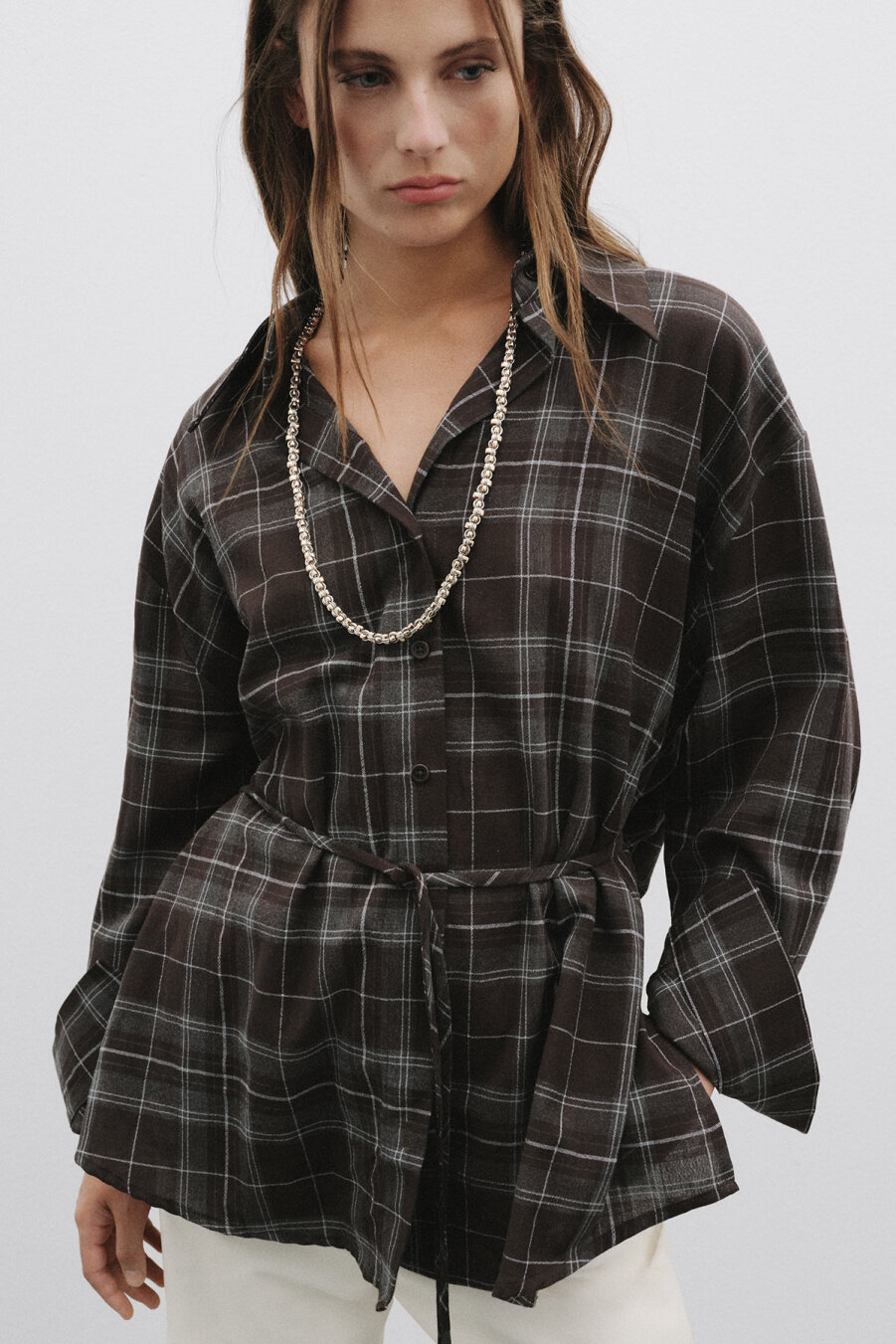 Brown Plaid Shirt - 1