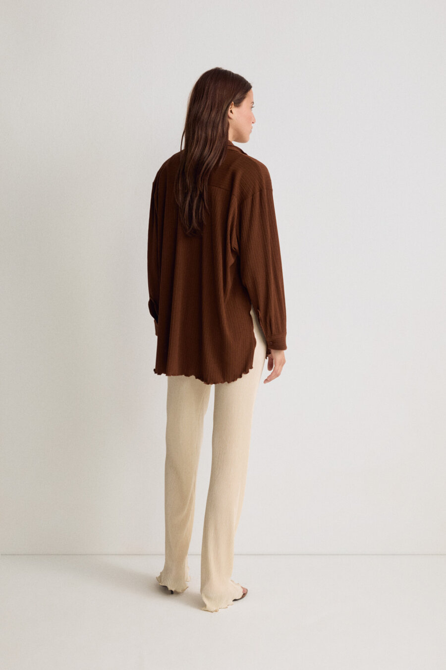 Brown Pleated Knitted Shirt - 2