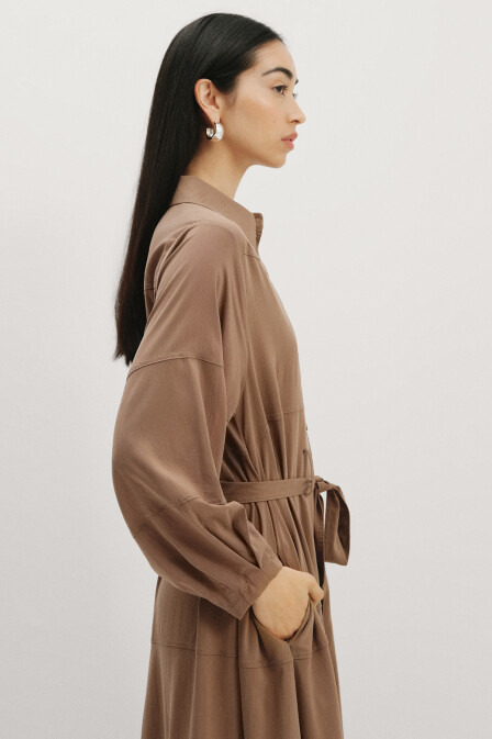 Brown Shirt Dress - 3