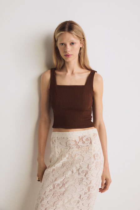 Brown Sleeveless Crop Top - 3