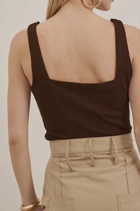 Brown Sleeveless Crop Top - 4