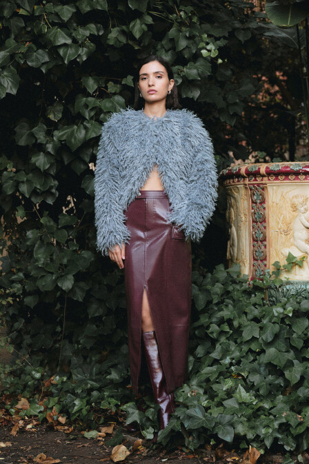 Burgundy Leather Skirt with Slits - 1