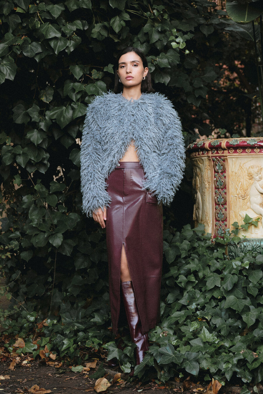 Burgundy Leather Skirt with Slits - 1