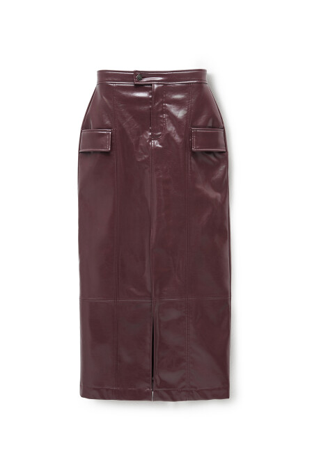 Burgundy Leather Skirt with Slits - 7