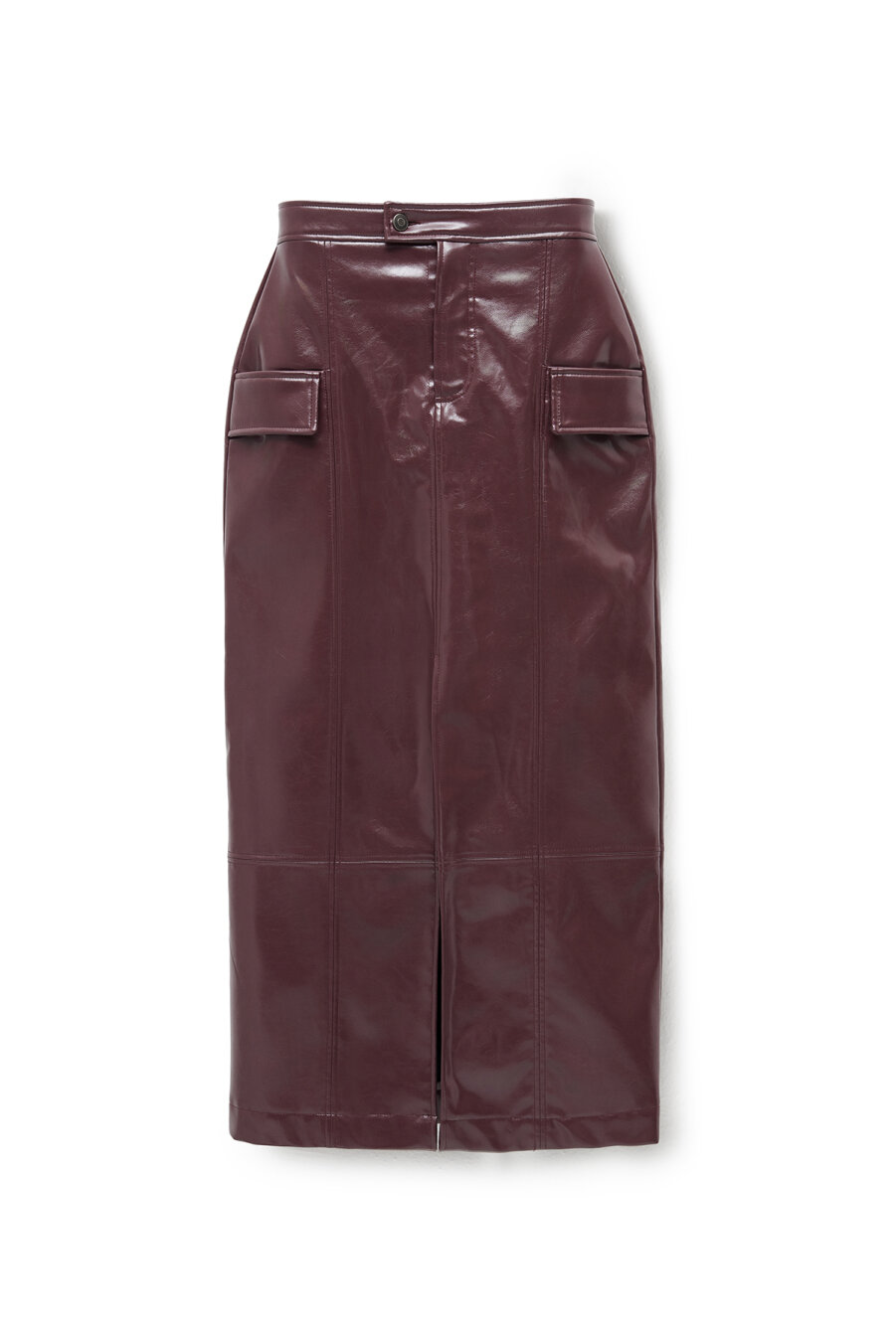 Burgundy Leather Skirt with Slits - 7