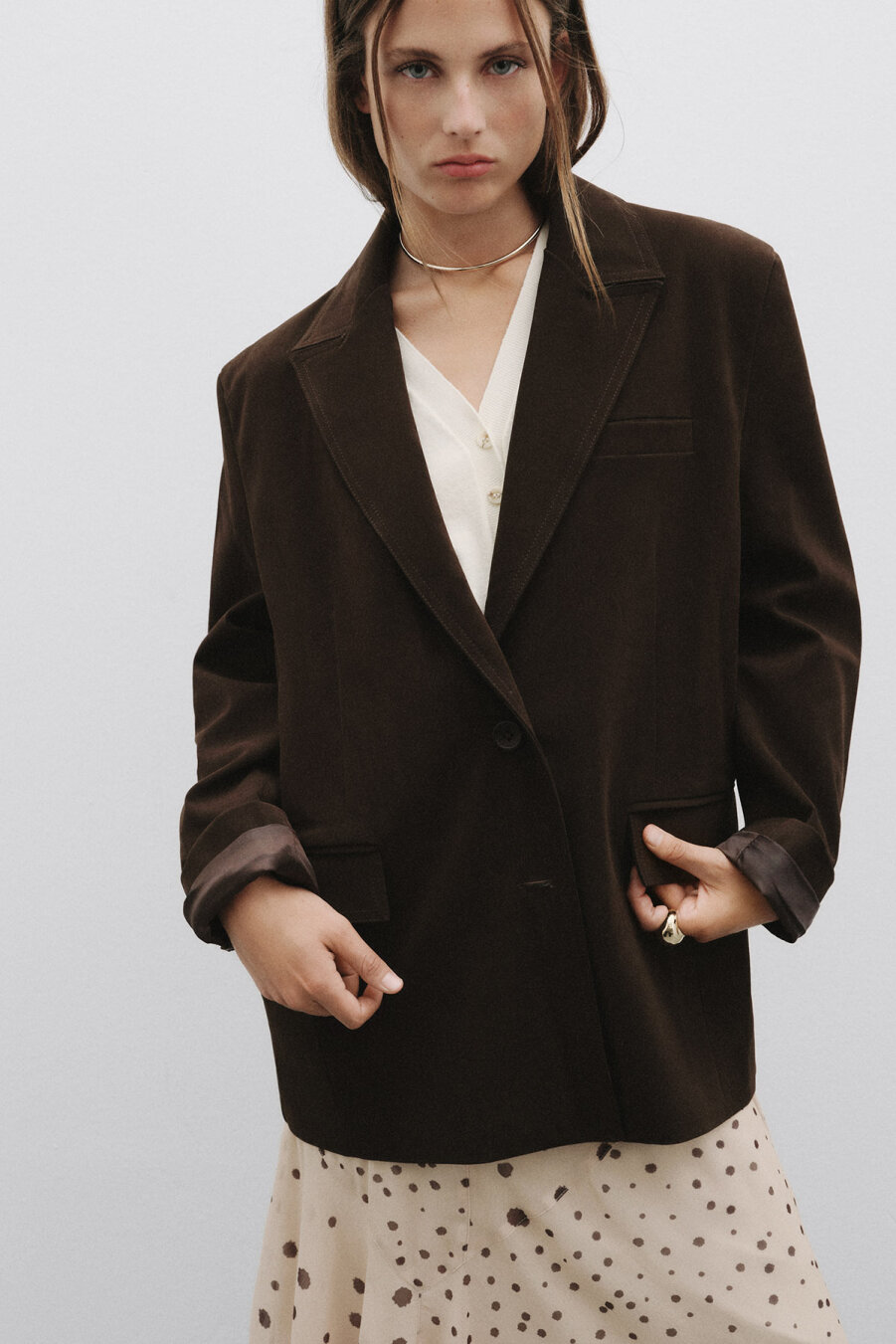 Chocolate Brown Suede Blazer Jacket - 1