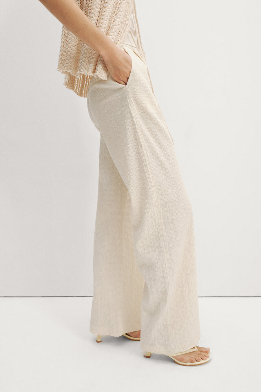 Cloe Ecru Textured Trousers - 5