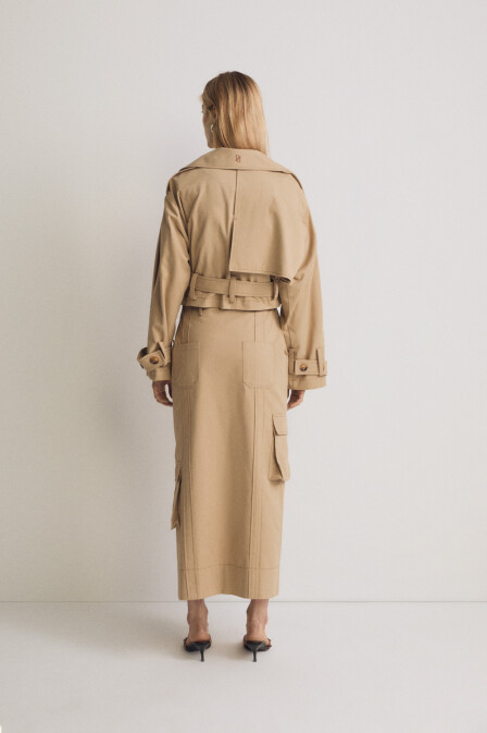 Cotton Beige Short Trench Coat - 7