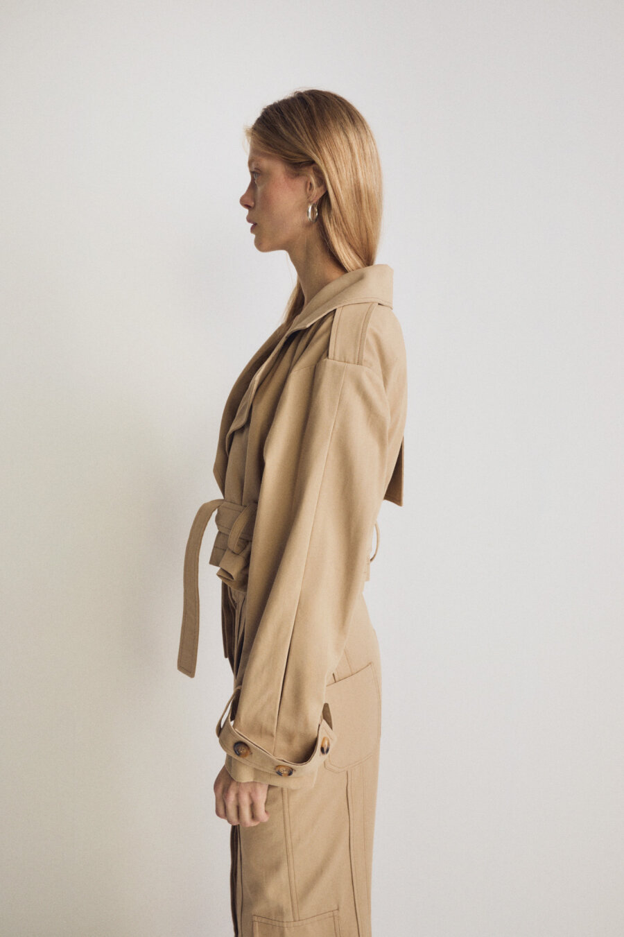 Cotton Beige Short Trench Coat - 6