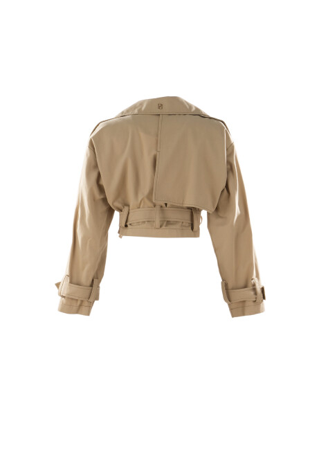 Cotton Beige Short Trench Coat - 5