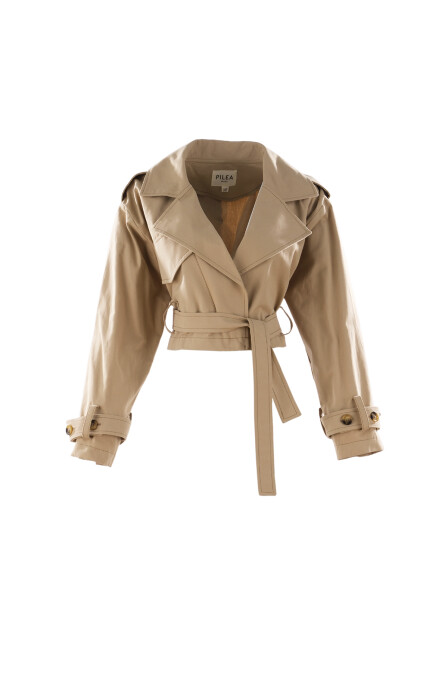 Cotton Beige Short Trench Coat - 4