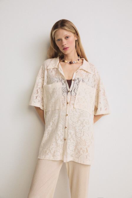 Crochet Oversize Short Sleeve Shirt - 3