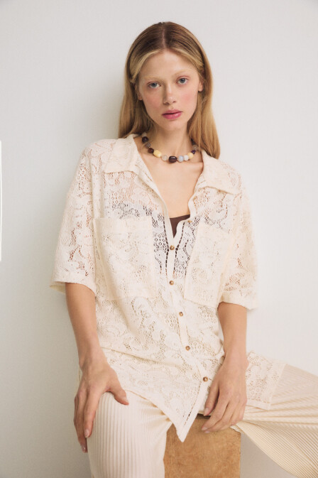 Crochet Oversize Short Sleeve Shirt - 1