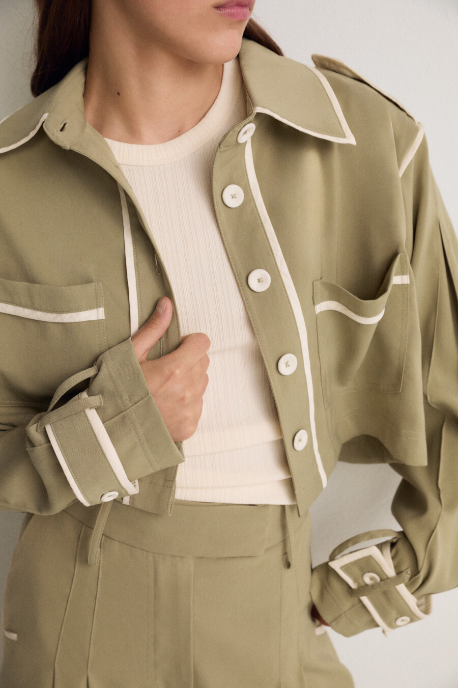 Crop Jacket with Epaulettes - 1