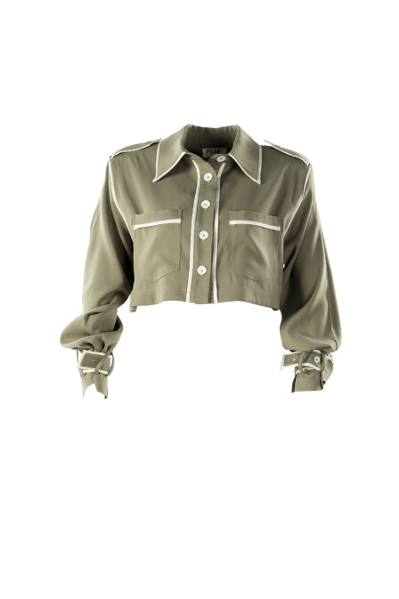 Crop Jacket with Epaulettes - 5