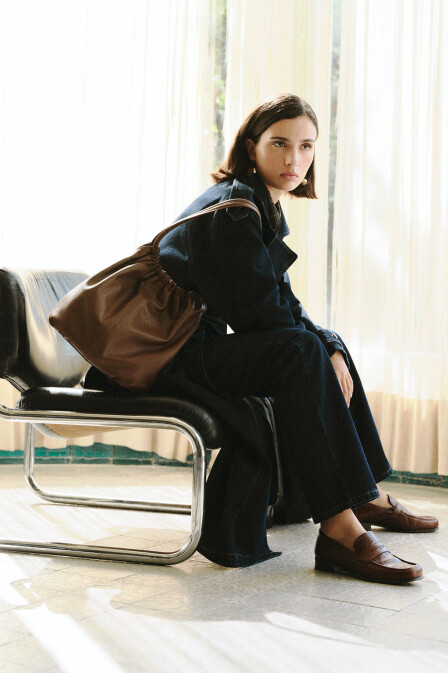 Dark Blue Denim Long Trench Coat - 2
