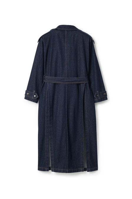 Dark Blue Denim Long Trench Coat - 6