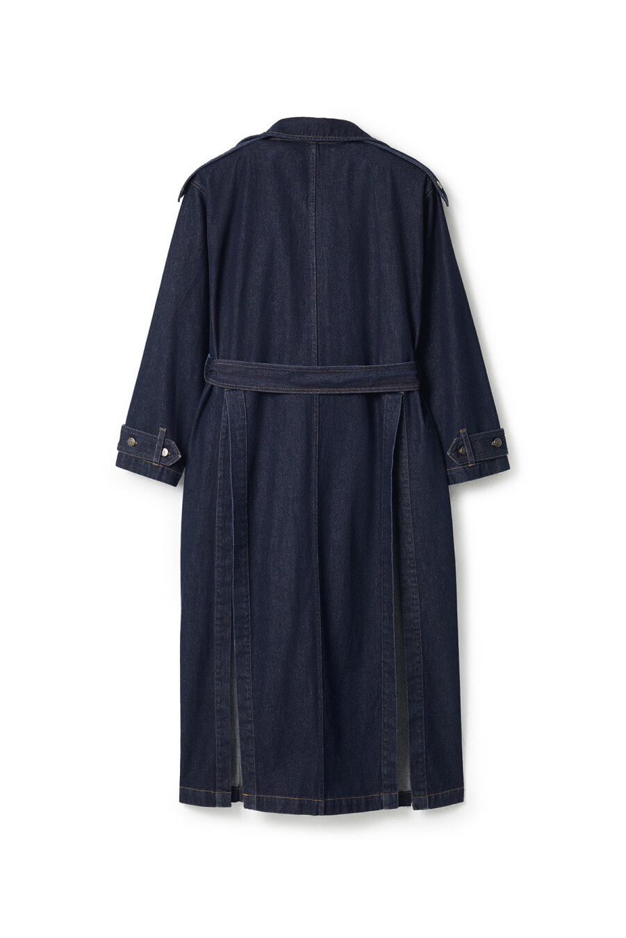 Dark Blue Denim Long Trench Coat - 6