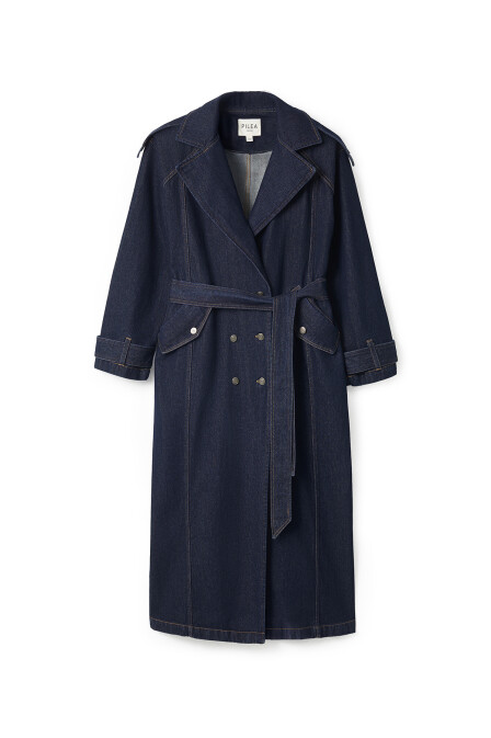Dark Blue Denim Long Trench Coat - 4