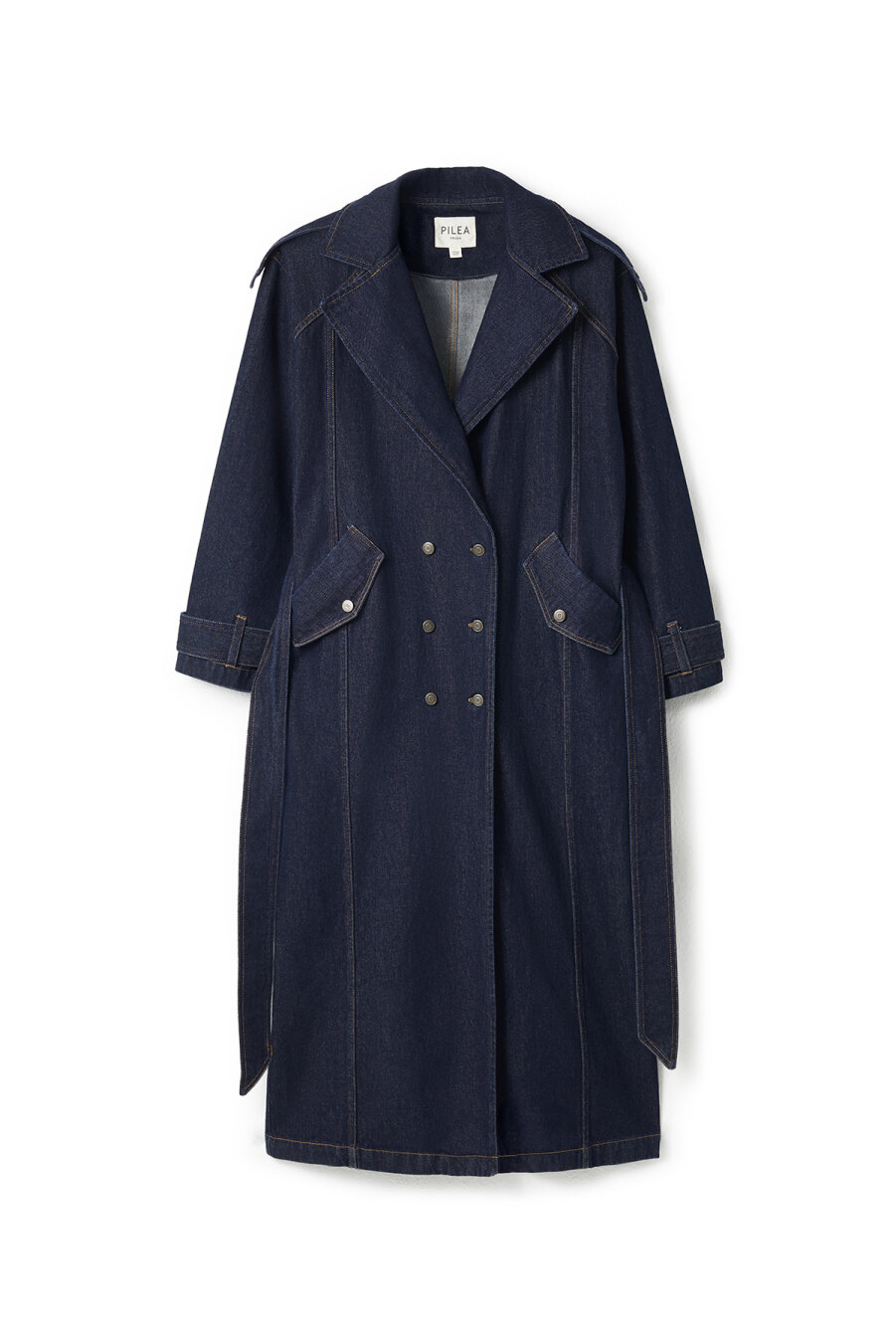 Dark Blue Denim Long Trench Coat - 9