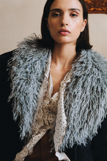 Denim Jacket with Faux Fur Collar - 1