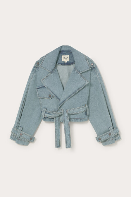 Denim Mini Trench Coat - 2